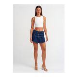 Dilvin 80567 Kemer Detaylı Mini Denim Etek-Lacivert