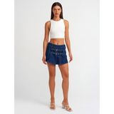 Dilvin 80567 Ön Bölümü Kemerli Denim Mini Etek-Lacivert - 40