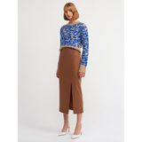 Dilvin 80806 Yırtmaçlı Kalem Etek-Koyu Camel - 36