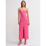 Dilvin 90758 Yırtmaçlı Straplez Elbise-Pembe - 38