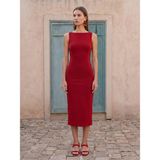 Dilvin 91099 Extra Slim Fit Midi Elbise-Kırmızı - 40