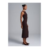 Dilvin 91099 Extra Slim Fit Midi Elbise-Koyu Kahve