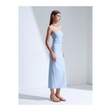 Dilvin 91368 Straplez Midi Elbise-Açık Mavi