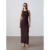 Dilvin 91652 Fitilli Midi Elbise-Koyu Kahve - 36