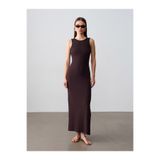 Dilvin 91652 Fitilli Midi Elbise-Koyu Kahve