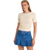 Dilvin Açık Sarı Çift Katlı Büzgülü T-shirt, 38, 101A31942, Açık Sarı, Kadın