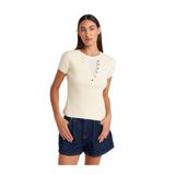 Dilvin Açık Sarı Çift Katlı Düğmeli T-shirt, 36, 101A31783, Açık Sarı, Kadın