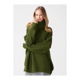 Dilvin Balıkçı Yaka Oversize Kazak, Standart, 101A02268, Haki, Kadın