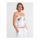 Dilvin Baskılı Crop Top Straplez, Beyaz, 40 Beden