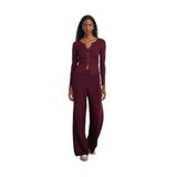 Dilvin Beli Lastikli Yünlü Triko Pantolon, Standart, 101A70163, Bordo Melanj, Kadın