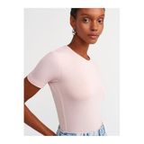 Dilvin Bisiklet Yaka Basic T-shirt, 36, 101A30747, Pudra, Kadın