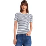 Dilvin Bisiklet Yaka Çizgili Basic Triko Bluz, Standart, 101A10758, Beyaz-Lacivert, Kadın