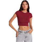 Dilvin Bisiklet Yaka Crop T-shirt, 36, 101A31810, Açık Bordo, Kadın