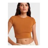 Dilvin Bisiklet Yaka Crop T-shirt, 36, 101A31810, Açık Kiremit, Kadın
