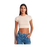 Dilvin Bisiklet Yaka Crop T-shirt, 36, 101A31810, Bej, Kadın
