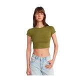 Dilvin Bisiklet Yaka Crop T-shirt, 36, 101A31810, Koyu Yağ Yeşili, Kadın