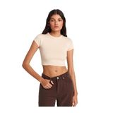 Dilvin Bisiklet Yaka Crop T-shirt, 36, 101A31810, Taş, Kadın