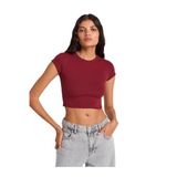 Dilvin Bisiklet Yaka Crop T-shirt, 38, 101A31810, Açık Bordo, Kadın