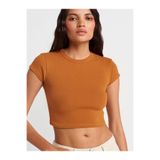 Dilvin Bisiklet Yaka Crop T-shirt, 40, 101A31810, Açık Kiremit, Kadın