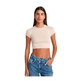 Dilvin Bisiklet Yaka Crop T-shirt, 40, 101A31810, Bej, Kadın