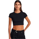 Dilvin Bisiklet Yaka Crop T-shirt, 40, 101A31810, Siyah, Kadın