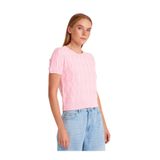 Dilvin Bisiklet Yaka Dokulu Triko Bluz, Standart, 101A10788, Pembe, Kadın