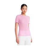 Dilvin Bisiklet Yaka Fırfırlı İnce Triko Bluz, Standart, 101A10783, Pembe, Kadın