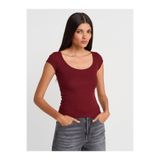 Dilvin Bisiklet Yaka Fitilli T-shirt, 36, 101A31807, Açık Bordo, Kadın