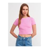 Dilvin Bisiklet Yaka Kısa Kol Crop Kazak, Standart, 101A10357, Pembe, Kadın