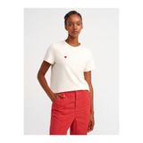 Dilvin Bisiklet Yaka Pamuklu T-shirt, 36, 101A30584, Kemik, Kadın