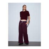 Dilvin Çift Belli Geniş Pantolon, 40, 101A72240, Bordo, Kadın
