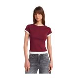 Dilvin Çift Görünümlü Pamuk T-Shirt, 36, 101A31859, Açık Bordo, Kadın
