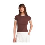 Dilvin Çift Görünümlü Pamuk T-Shirt, 36, 101A31859, Açık Kahve, Kadın