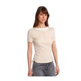 Dilvin Çift Katlı Büzgülü T-shirt, 36, 101A31816, Bej, Kadın