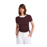Dilvin Çift Katlı Büzgülü T-shirt, 36, 101A31816, Kahve, Kadın