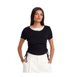 Dilvin Çift Katlı Büzgülü T-shirt, 36, 101A31816, Siyah, Kadın