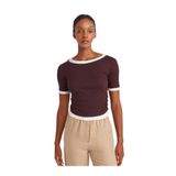 Dilvin Çift Katlı Büzgülü T-shirt, 36, 101A31942, Kahve, Kadın