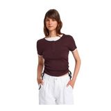 Dilvin Çift Katlı Büzgülü T-shirt, 40, 101A31816, Kahve, Kadın