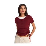 Dilvin Çift Katlı Büzgülü T-shirt Açık Bordo, 36, 101A31816, Açık Bordo, Kadın