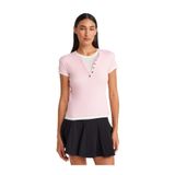 Dilvin Çift Katlı Düğmeli T-shirt, 36, 101A31783, Toz Pembe, Kadın