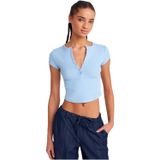DILVIN Çıtçıtlı Crop Top Kadın Kısa Kollu Ribanalı Fitted Yazlık Bluz