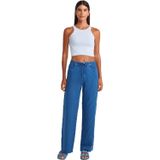 Dilvin Çizgili Lyocell Denim Pantolon, 40, 101A72022, Lacivert, Kadın