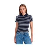 Dilvin Çizgili Polo Yaka T-shirt, 36, 101A31464, Lacivert, Kadın