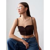 DILVIN Crop Yelek Kadın İnce Askılı Sweetheart Yaka Düğme Detaylı Fitted Yazlık