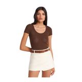 Dilvin Dantel Dokulu Kısa Kollu İnce Triko Bluz, Standart, 101A10755, Kahve, Kadın