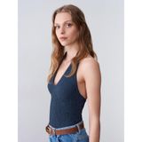 DILVIN Dantel Halter Yaka Crop Top Kadın Yazlık Kolsuz Sırt Açık Bluz