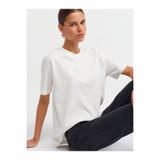 Dilvin Dekoratif Dikişli Bisiklet Yaka T-shirt, 36, 101A30312, Ekru, Kadın