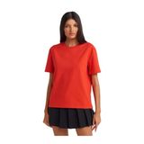 Dilvin Dekoratif Dikişli Bisiklet Yaka T-shirt, 36, 101A30312, Kırmızı, Kadın