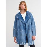 Dilvin Denim Trençkot Kadın Mavi Metal Düğmeli Pamuklu Yaka Özellikleri ile Şık Tasarım 65336 - 34