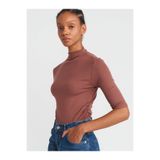 Dilvin Dik Yaka Büzgülü T-shirt, 36, 101A31470, Kahve, Kadın